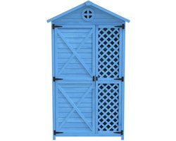 Tuinopbergkast buiten gereedschapskast met 2 deuren en 3 planken huisvormig met open ontwerp wind- en waterdicht 90x56,5x175,3cm centimeter blauw