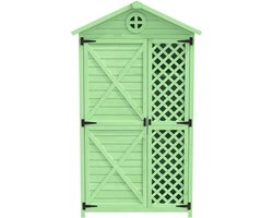 Tuinopbergkast buiten gereedschapskast met 2 deuren en 3 planken huisvormig met open ontwerp wind- en waterdicht 90x56,5x175,3cm centimeter groen/grijs/blauw