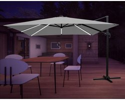 tuinparaplu- grijs- 3x4m- parasol voor in de tuin- met solar led verlichting