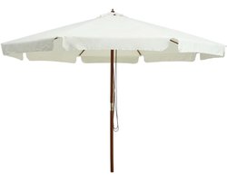 Tuinparasol Houten Stok - Parasol Terras - Schaduw Creëren Buiten - Dubbel Rolsysteem - 330 cm Diameter - Zandwit