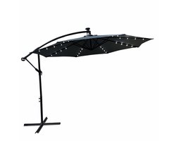 Tuinparasol MILIN met LED-verlichting / Zweefparasol Met Voet / Verstelbare Hoogte / UV-bescherming, Waterdicht / Donkergrijs / 300 x 300 x 245 cm