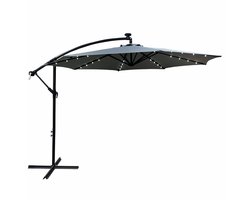 Tuinparasol MILIN met LED-verlichting / Zweefparasol Met Voet / Verstelbare Hoogte / UV-bescherming, Waterdicht / Lichtgrijs / 300 x 300 x 245 cm