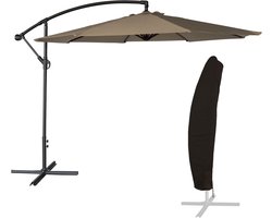 Tuinparasol Rond - Parasol Taupe - Terras Beschermen - Zwengel Kantelbaar - 3 Meter Diameter - Taupe
