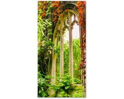 Tuinposter 100x200 cm - Tuindecoratie Authentieke Gothic boogkunst in herfst, London, VK - Poster voor in de tuin - Buiten decoratie - Schutting tuinschilderij - Tuindoek muurdecoratie - Wanddecoratie balkondoek