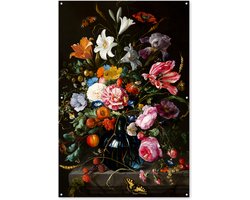 Tuinposter 120x180 cm - Tuindecoratie Oude meesters - Kunst - Vaas met bloemen - Jan Davidsz de Heem - Poster voor in de tuin - Buiten decoratie - Schutting tuinschilderij - Tuindoek muurdecoratie - Wanddecoratie balkondoek