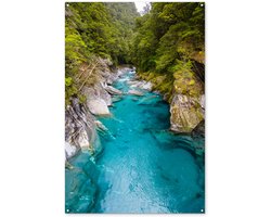 Tuinposter 120x180 cm - Tuindecoratie Water bij de Franz Josef- en Foxgletsjer in Nieuw-Zeeland - Poster voor in de tuin - Buiten decoratie - Schutting tuinschilderij - Tuindoek muurdecoratie - Wanddecoratie balkondoek