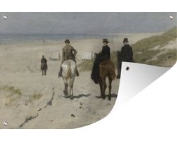 Tuinposter 120x80 cm - Tuindecoratie Morgenrit langs het strand - Schilderij van Anton Mauve - Poster voor in de tuin - Buiten decoratie - Schutting tuinschilderij - Tuindoek muurdecoratie - Wanddecoratie balkondoek