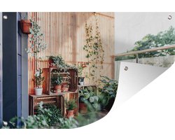 Tuinposter 120x80 cm - Tuindecoratie Planten in een kast - Poster voor in de tuin - Buiten decoratie - Schutting tuinschilderij - Tuindoek muurdecoratie - Wanddecoratie balkondoek