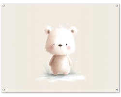 Tuinposter 120x90 cm - Tuindecoratie Beertje - Sneeuwvlokje - Wit - Pluizig - Poster voor in de tuin - Buiten decoratie - Schutting tuinschilderij - Tuindoek muurdecoratie - Wanddecoratie balkondoek