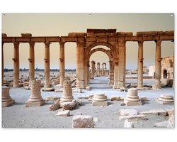 Tuinposter 180x120 cm - Tuindecoratie Zuilen en bogen in Palmyra in Syrië - Poster voor in de tuin - Buiten decoratie - Schutting tuinschilderij - Tuindoek muurdecoratie - Wanddecoratie balkondoek