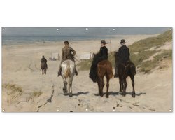 Tuinposter 200x100 cm - Tuindecoratie Morgenrit langs het strand - Schilderij van Anton Mauve - Poster voor in de tuin - Buiten decoratie - Schutting tuinschilderij - Tuindoek muurdecoratie - Wanddecoratie balkondoek