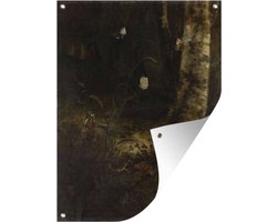 Tuinposter 30x40 cm - Tuindecoratie Bosgrond met een slang, hagedissen, vlinders en andere insecten - Otto Marseus van Schrieck - Poster voor in de tuin - Buiten decoratie - Schutting tuinschilderij - Tuindoek muurdecoratie - Wanddecoratie balkondoek
