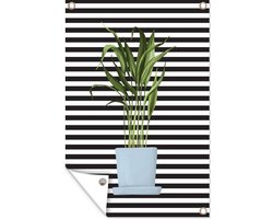 Tuinposter 40x60 cm - Tuindecoratie Kamerplanten - Plantenbak - Blauw - Poster voor in de tuin - Buiten decoratie - Schutting tuinschilderij - Tuindoek muurdecoratie - Wanddecoratie balkondoek