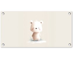 Tuinposter 60x30 cm - Tuindecoratie Beertje - Sneeuwvlokje - Wit - Pluizig - Poster voor in de tuin - Buiten decoratie - Schutting tuinschilderij - Tuindoek muurdecoratie - Wanddecoratie balkondoek