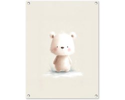 Tuinposter 60x80 cm - Tuindecoratie Beertje - Sneeuwvlokje - Wit - Pluizig - Poster voor in de tuin - Buiten decoratie - Schutting tuinschilderij - Tuindoek muurdecoratie - Wanddecoratie balkondoek