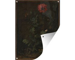 Tuinposter 60x80 cm - Tuindecoratie Stilleven met papaver - Otto Marseus van Schrieck - Poster voor in de tuin - Buiten decoratie - Schutting tuinschilderij - Tuindoek muurdecoratie - Wanddecoratie balkondoek