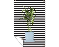 Tuinposter 60x90 cm - Tuindecoratie Kamerplanten - Plantenbak - Blauw - Poster voor in de tuin - Buiten decoratie - Schutting tuinschilderij - Tuindoek muurdecoratie - Wanddecoratie balkondoek