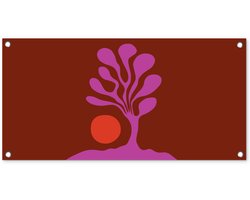 Tuinposter 80x40 cm - Tuindecoratie Boom - Paars - Cirkel - Vloeiend - Poster voor in de tuin - Buiten decoratie - Schutting tuinschilderij - Tuindoek muurdecoratie - Wanddecoratie balkondoek