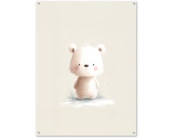 Tuinposter 90x120 cm - Tuindecoratie Beertje - Sneeuwvlokje - Wit - Pluizig - Poster voor in de tuin - Buiten decoratie - Schutting tuinschilderij - Tuindoek muurdecoratie - Wanddecoratie balkondoek