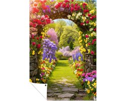 Tuinposter doorkijk - Bloemen boog - Natuur tuinposters - Doorkijk poster - Balkon decoratie - Schutting versiering - Buiten posters - Wanddecoratie tuin - Tuinposter 60x90 cm