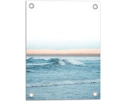 Tuinposter – Schuimende Golven op Zee tijdens Opkomende Zon - 30x40 cm Foto op Tuinposter (wanddecoratie voor buiten en binnen)