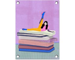Tuinposter - Vrouw - Matras - Vintage - Pastel - Tuinschilderij - Schuttingdoek - 30x40 cm