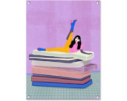 Tuinposter - Vrouw - Matras - Vintage - Pastel - Tuinschilderij - Schuttingdoek - 60x80 cm