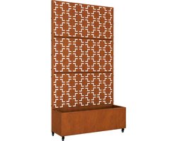 Tuinscherm Aaskis met plantenbak verrijdbaar 190x82x38 cm patina casa.pro