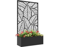 Tuinscherm Met Bloembak - Privacy Wand Staand - Metaal Stevig - Met Plantvak - Voor Tuin & Terras - Zwart