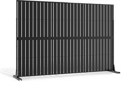 Tuinscherm - Scheidingswand met Standaard - Vrijstaand Metalen Scheidingswand - Kamerverdeler - Tuinlatwerk - Voor Woonruimte, Balkon, Terras & Tuin - Zwarte Lamellenhek - NAIZY