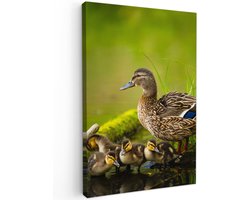 Tuinschilderij voor buiten 100x150 cm - Tuindecoratie Eend - Vogels - Water - Tak - Mos - Tuinposter op canvas - Tuin muurdecoratie - Buitenschilderij decoratie - Schutting wanddecoratie - Buitencanvas