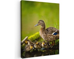 Tuinschilderij voor buiten 50x70 cm - Tuindecoratie Eend - Vogels - Water - Tak - Mos - Tuinposter op canvas - Tuin muurdecoratie - Buitenschilderij decoratie - Schutting wanddecoratie - Buitencanvas