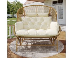 Tuinschommelstoel voor twee personen - Hangstoel voor het terras - Eierstoel voor buiten - Schommelstoel - Tuinschommel - Verandaschommel voor het balkon of terras - Van hout