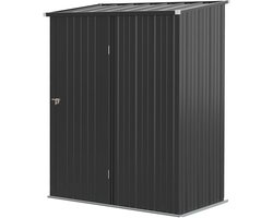 Tuinschuur - 161,5 x 94,5 x 196 cm - Gegalvaniseerd Staal - Tuinhuisje - Gereedschapsschuur - Opslagruimte Tuin - Tuingereedschap Bewaren - Buitenschuren - Afsluitbare deur - Weerbestendig - Inclusief Planken - Zwart