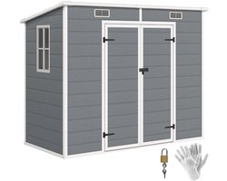 Tuinschuur - 238x125x183 cm - Tuinhuisje met Ramen, Afsluitbare Deuren & Ventilatieopeningen - Gereedschapsschuur - Opslagruimte Tuin - Tuingereedschap Bewaren - Buitenschuren - Tuinberging - Fietsenberging - Tuinhuis - Grijs