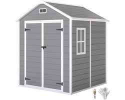 Tuinschuur - gereedschapsschuur met vloer - afsluitbare deuren - ventilatieopeningen - ramen - houtlook - kunststof - grijs