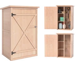 Tuinschuur, gereedschapsschuur, tuinhuis met deur, 75 x 56 x 115 cm, vurenhout, lichtbruin