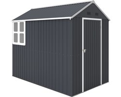 Tuinschuur - metalen gereedschapsschuur - dubbele deur - raam - 259x172x222 cm - grijs/wit