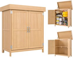 Tuinschuur van vurenhout - weerbestendige gereedschapsschuur 74x43x88cm - tuinhuis met dubbele deuren - 2 compartimenten - gereedschapskast - tuinhuis - gereedschapskast - tuinschuur voor tuin - terras - naturel