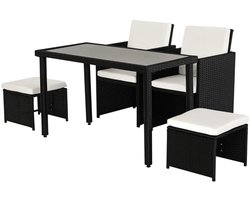 Tuinset - 11-delige Zitgroep - met 1 Tuintafel, 2 Krukken & 2 Stoelen met 6 Kussens - Tuinmeubelset - Tuintafelset - Tuin Eetset - Diningset - Zitset - Weerbestendig - Loungeset - Eethoek - voor Terras, Balkon, Tuin - Zwart