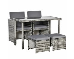 Tuinset - 11-delige Zitgroep - met 1 Tuintafel, 2 Krukken & 2 Stoelen met 6 Kussens - Tuinmeubelset voor 4 Personen - Tuintafelset - Tuin Eetset - Diningset - Zitset - Weerbestendig - Loungeset - Eethoek - voor Terras, Balkon, Tuin - Grijs