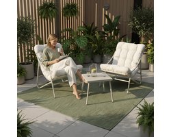 Tuinset 2 personen CHILL – balkonset met kussens en metalen tafel – compacte loungeset tuin / terras – wit