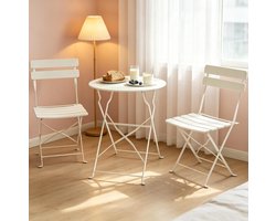 Tuinset 3-Delig - 1 Tafel En 2 Klapstoelen - Opvouwbaar En Compact - Voor Balkon, Terras En Tuin - Metaal - Crème