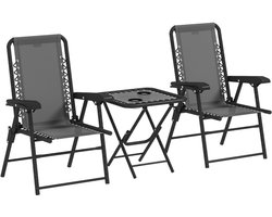 Tuinset 3-delig 61 × 65 × 91 cm (stoel), 50 × 50 × 50 cm (tafel) Donkergrijs Metaal Terrasset met 2 stoelen en 1 tafel, opvouwbaar ontwerp, stabiel en duurzaam, gemakkelijk schoon te maken, geschikt voor tuin, balkon en terras