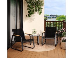 Tuinset 3-Delig - Ademend Textileen - Bistroset - Tuinmeubelset - 2 Tuinstoelen En 1 Tafel - Geharde Glastafel - Weerbestendig - Voor Balkon Terras Zwembad