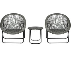 Tuinset - 3-delige grijze tuinset - Opklapbare rotan balkonset - Balkonmeubels - 76x77x78 cm - Ruimtebesparend - Voor terras en tuin Grijs