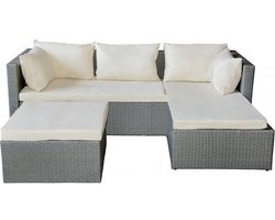 Tuinset 3 personen loungeset kunststof gevlochten "Diya" - Grijs en beige