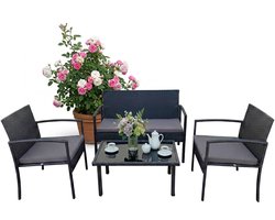 Tuinset - 4 persoons - rotan look - zwart