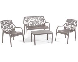 Tuinset 4 Persoons - Stapelbaar - Waterdicht - Modern Design - Polypropyleen - Geometrische Rugleuningen - Buitenmeubelen