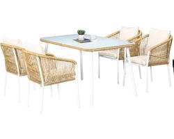 Tuinset 5-delig - Loungeset buiten - Buiten dineren - Stapelbare stoelen - 140 x 80 cm - Geel